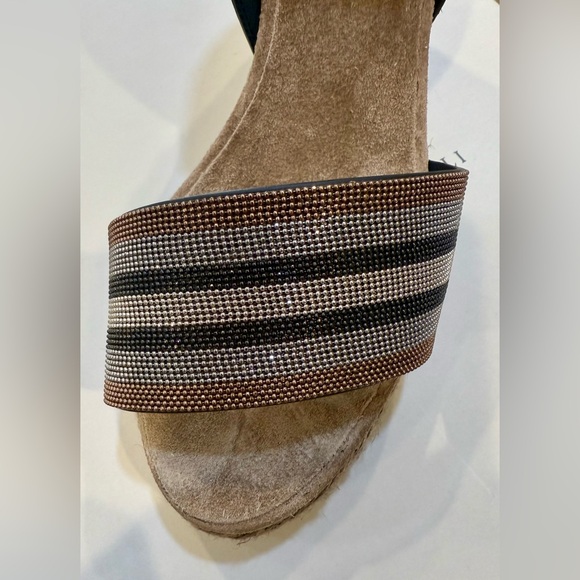 BRUNELLO CUCINELLI Monili Bead Embellished Leather Wedge Sandal Espadrille 40 10 - Picture 3 of 10
